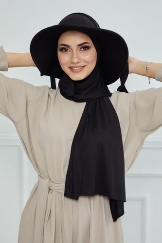 حجاب الشاطئ مع قبعة -أسود