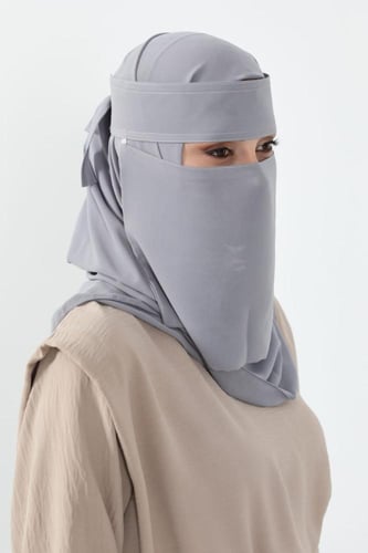 طقم طرحة ونقاب-رمادي