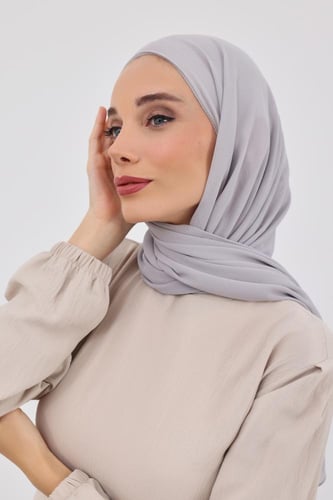 توربان شيفون مع قبعة داخلية-رمادي