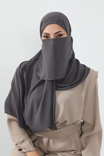 طقم طرحة ولثام 10 -رمادي