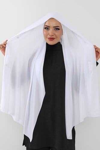 حجاب شيفون بمغناطيس وقبعة بالوسط-ابيض
