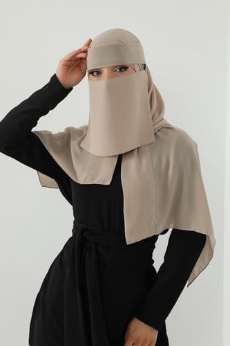 طقم طرحة ونقاب-بيج