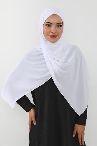 حجاب شيفون بمغناطيس وقبعة بالوسط-ابيض