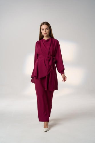 طقم بدلة حجاب -عنابي