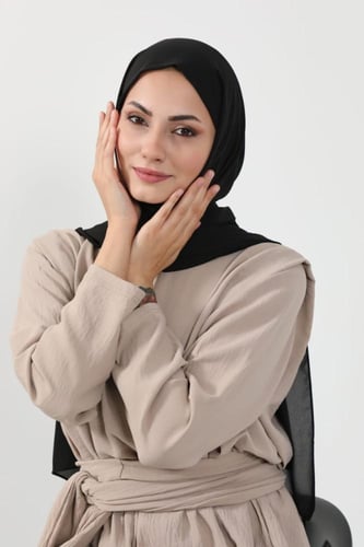 حجاب شيفون بمغناطيس وقبعة وسط-اسود