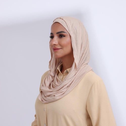 طقم طرحة مفتوحة مثلث مع قبعة-بيج