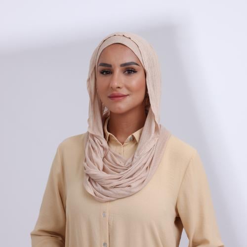 طقم طرحة مفتوحة مثلث مع قبعة-بيج