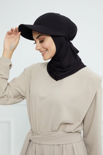 حجاب مع نصف قبعة مفصولة - أسود