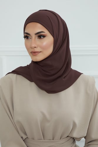 طرحه شيفون مع قبعة - بني