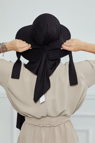 حجاب الشاطئ مع قبعة -أسود