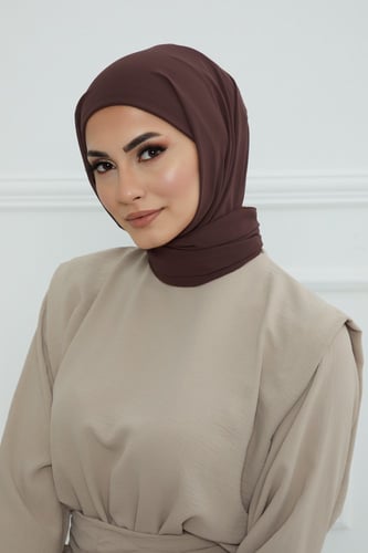 طرحه شيفون مع قبعة - بني