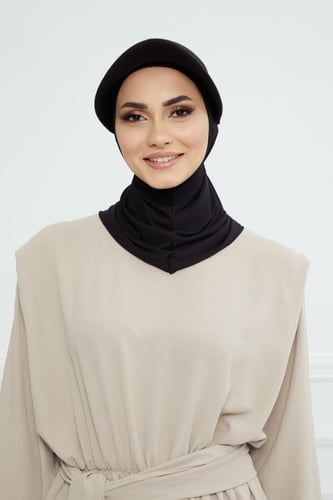 حجاب مع نصف قبعة مفصولة - أسود
