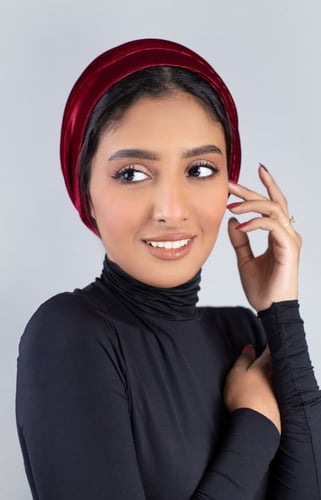 توربان لزق قطعتين مخمل - عنابي