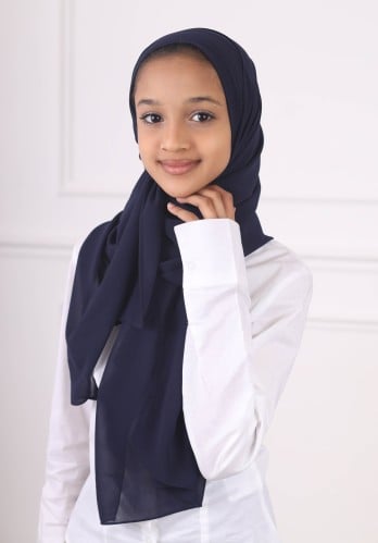 طرحة بناتي شيفون مشبوكة مع قبعة - كحلي