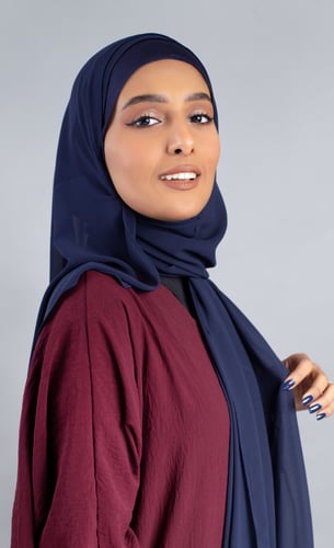 طرحة شيفون مع قبعة منفصلة- كحلي