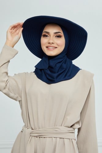 حجاب الشاطي مع قبعة - كحلي