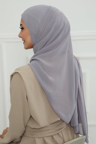 طرحه شيفون مع قبعة - رمادي