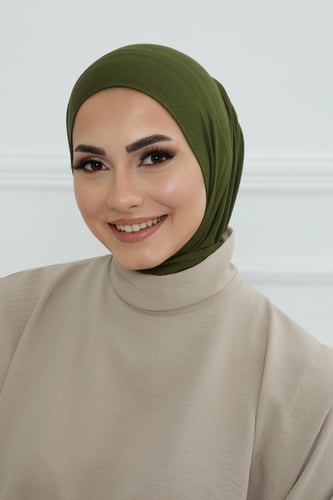قبعة حجاب دبل سترتش ربط - أخضر زيتي