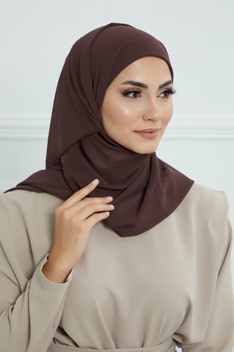 طرحه شيفون مع قبعة - بني