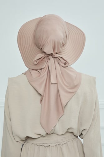 حجاب الشاطي مع قبعة - بني فاتح