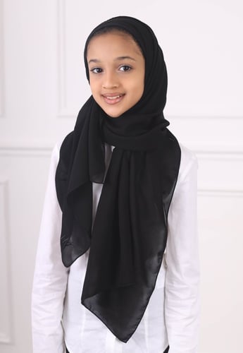 طرحة بناتي شيفون مشبوكة مع قبعة - اسود