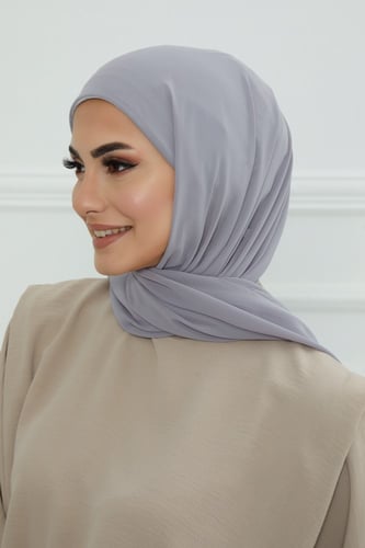 طرحه شيفون مع قبعة - رمادي