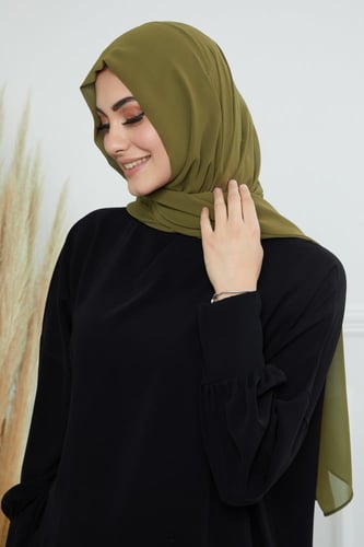 طرحة شيفون مع قبعة كاملة مشبوكة - زيتي