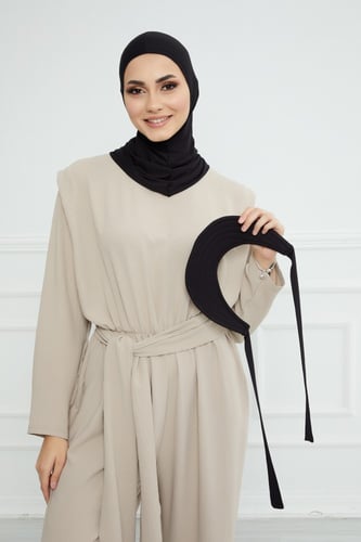 حجاب مع نصف قبعة مفصولة - أسود