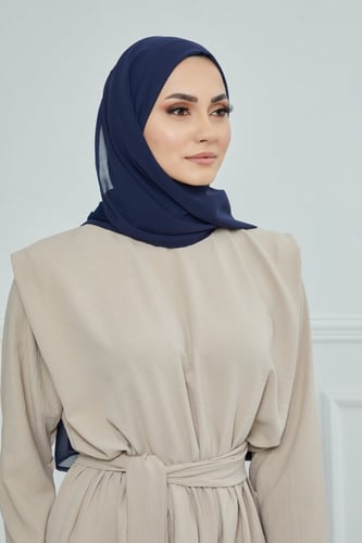 طرحة شيفون مع قبعة كاملة مشبوكة - كحلي