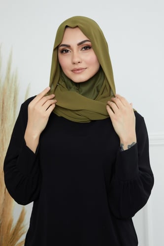 طرحة شيفون مع قبعة كاملة مشبوكة - زيتي