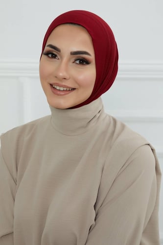 قبعة حجاب دبل سترتش ربط - عنابي