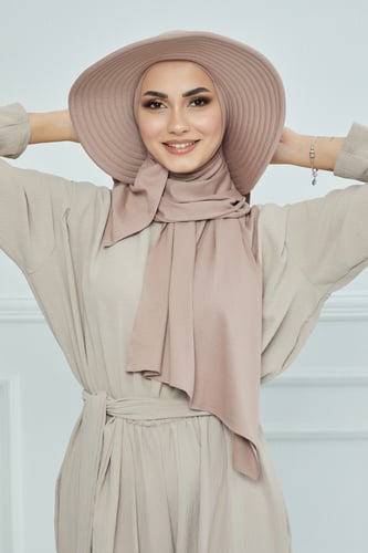 حجاب الشاطي مع قبعة - بني فاتح