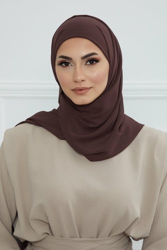 طرحه شيفون مع قبعة - بني