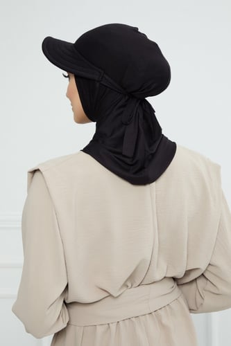 حجاب مع نصف قبعة مفصولة - أسود