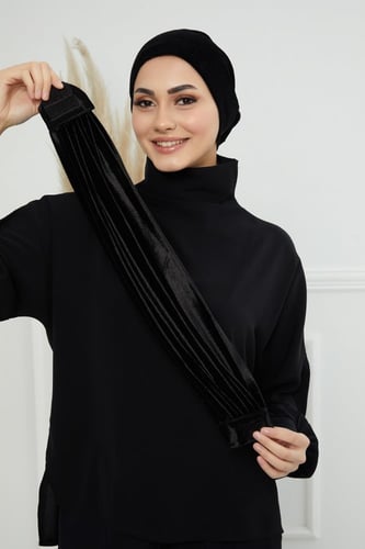 توربان لزق قطعتين مخمل - اسود