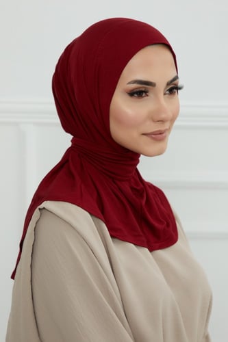 قبعة حجاب دبل سترتش ربط - عنابي