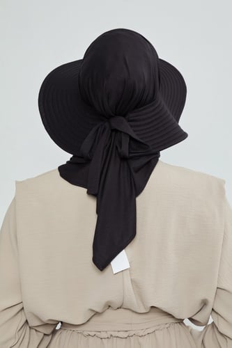 حجاب الشاطئ مع قبعة -أسود