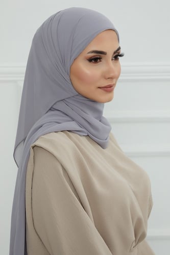 طرحه شيفون مع قبعة - رمادي