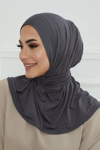 طرحة دبل سترتش ربط من الخلف - رمادي