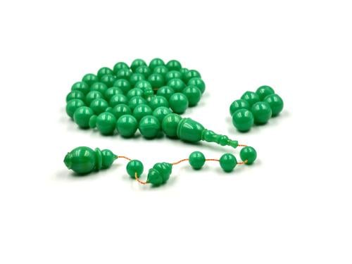 Green Bakelite rosary with an antique cast iron pattern, lathe work by Ertan Ata