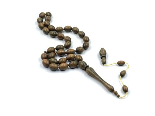 A rosary made of balsa wood, crafted by Ibrahim Baragali