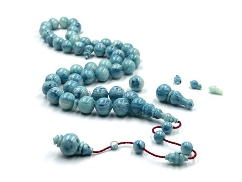Bakelite prayer beads made from American sticks, sea-wave pattern, antique cast iron, Aqeel Al-Turki lathe work