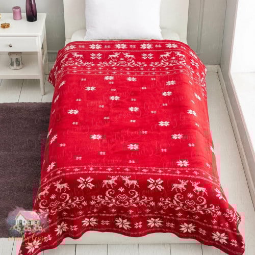 8030 بطانية شتوية أنيقة بوجهين ( أحمر وأبيض )