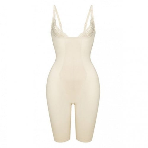 مشد خفيف طويل بصدر من الدانتيل ناعم 2084 لون بيج