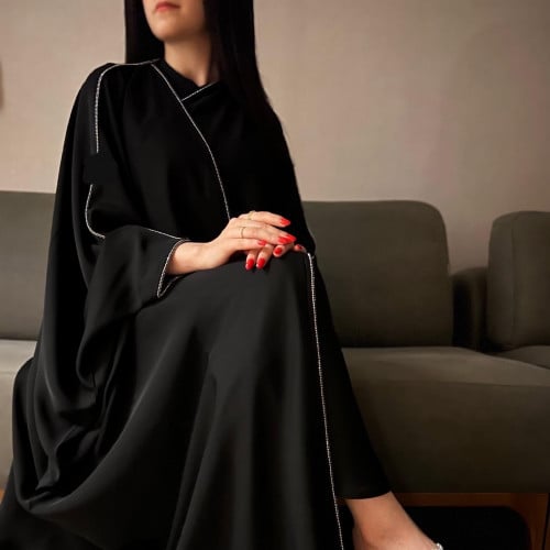 عباية نص كلوش مزين بالكريستال الفضي