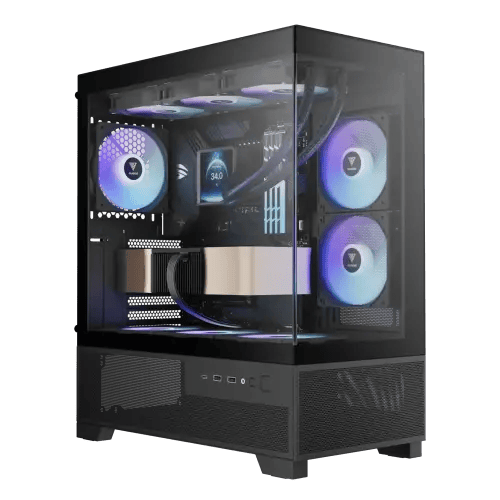 كيس ألعاب GAMDIAS AURA GC12 ARGB بانورامي - أسود مع 6 مراوح وزجاج مقسى