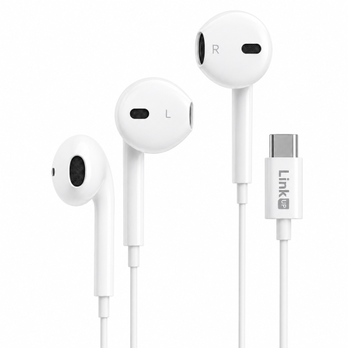 لينك أب - سماعة سلكية بمنفذ USB-C (تايب سي) مع مايك - أبيض