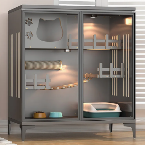 فيلا للقطط خشب اللون اسود 90 سم × 60 سم × 130 سم