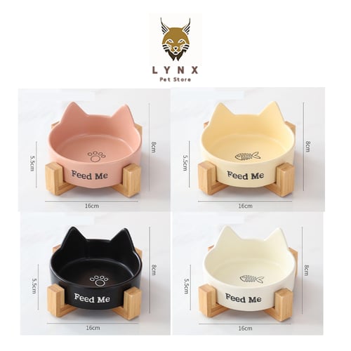 وعاء سيراميك مع حامل لتغذيه القطط - متعدد الألوان