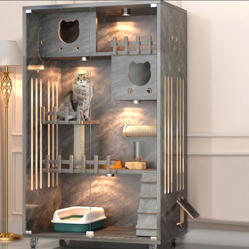 فيلا للقطط خشب اللون اسود 90 سم × 60 سم × 160 سم